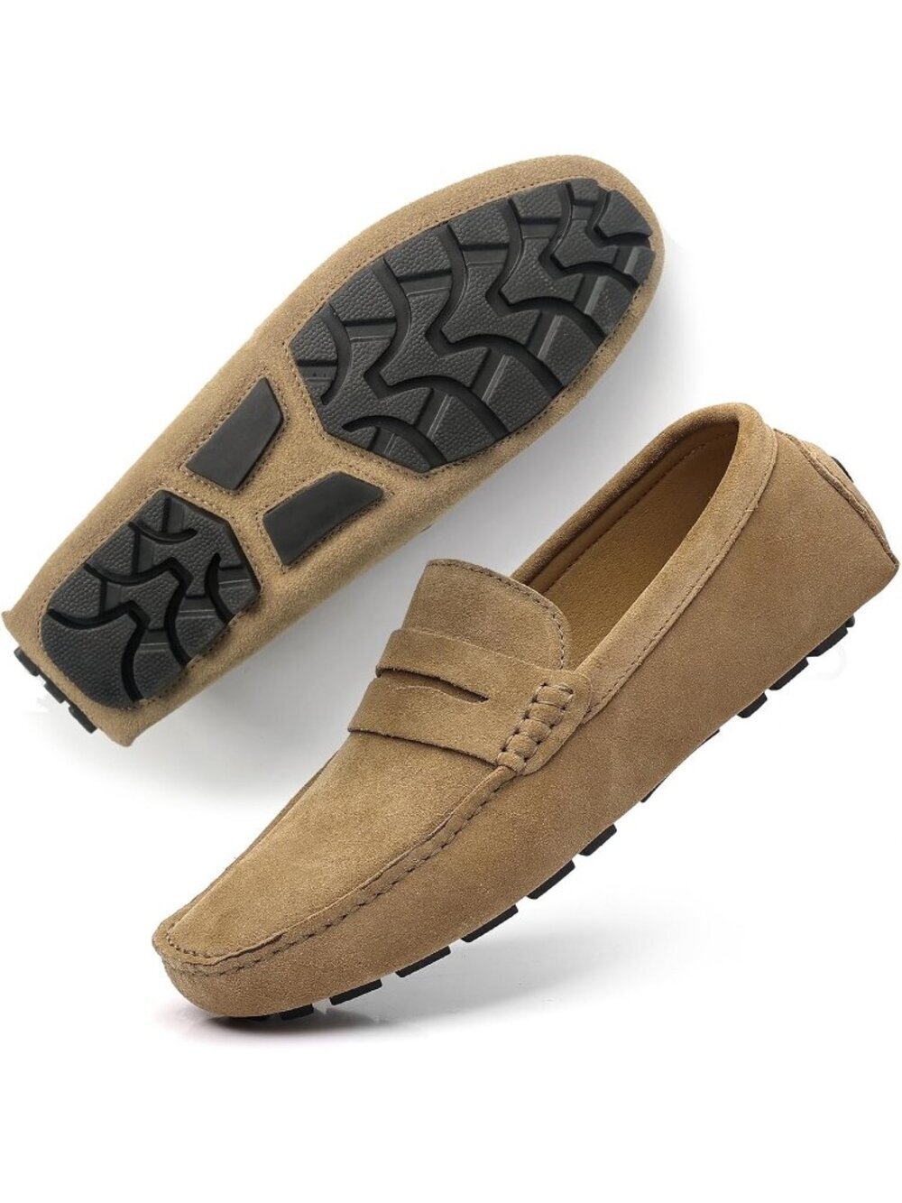 DCZTELG Men's Brown Rubber Suede Penny Loafer Slip On Llightweight Casual Shoes
